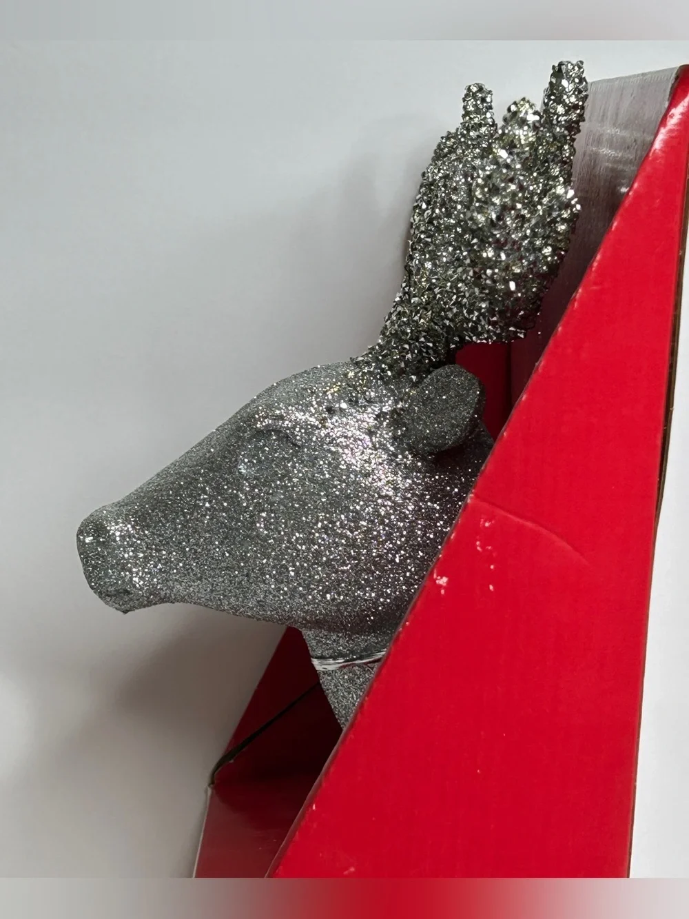 Silver Glitter Christmas Tree Topper Deer Reindeer Head 14 Inch Holiday Time NEW